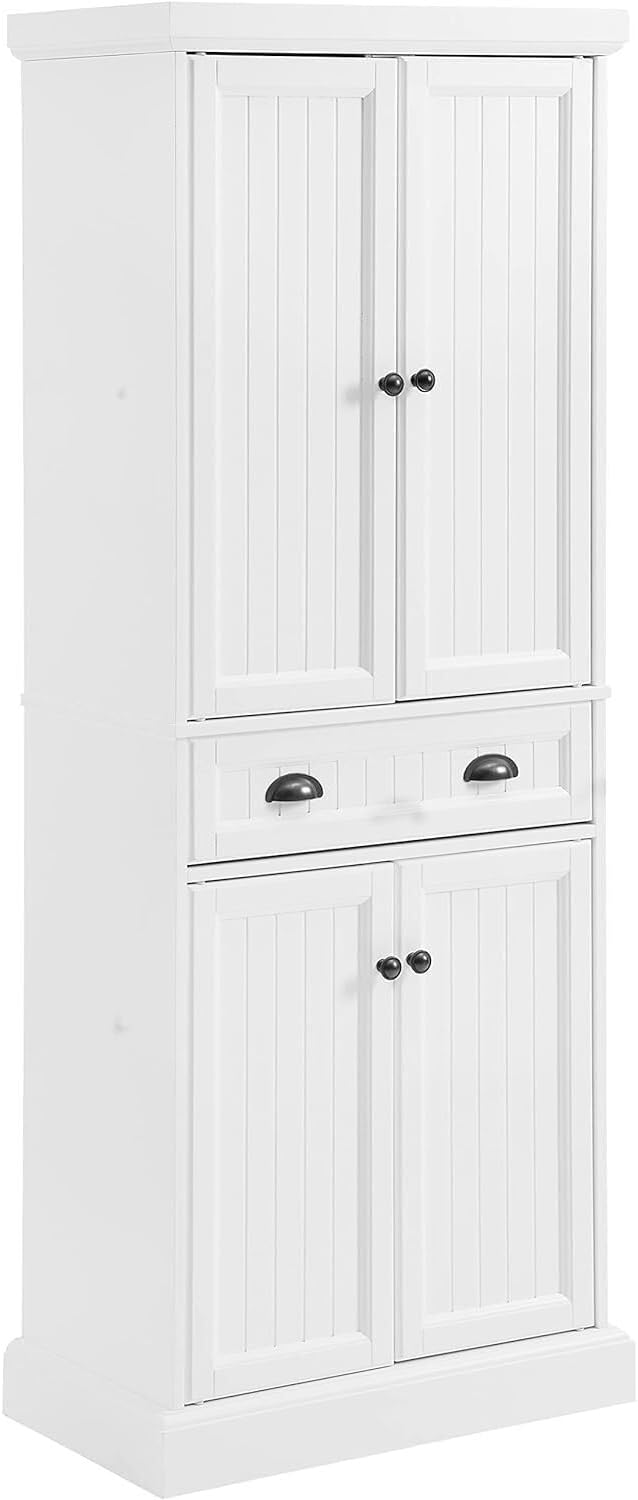 HomeStock White Pantry Cabinet - Kitchen Storage with Adjustable Shelves & Drawer - 68" Height