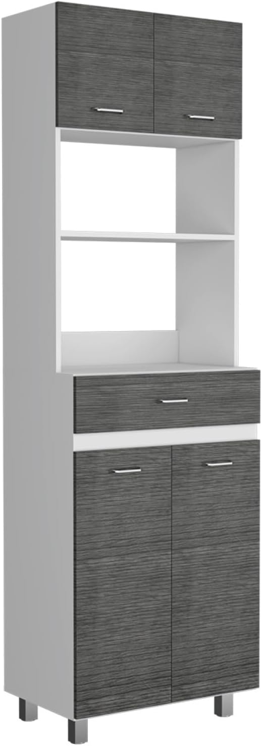 Caribe Microwave Cabinet, Double Door, One Drawer and One Shelf - White/Smokey Oak