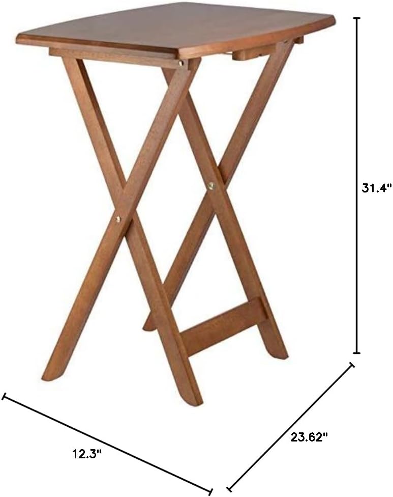 Pemberly Row 24" W x 12" D Transitional Oversized Solid Wood Snack Table Set with Storage Stand, Curved Sides, Rounded Corners, X-Frame Bases, No Assembly Required, in Brown Finish (Set of 5)
