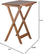 Pemberly Row 24" W x 12" D Transitional Oversized Solid Wood Snack Table Set with Storage Stand, Curved Sides, Rounded Corners, X-Frame Bases, No Assembly Required, in Brown Finish (Set of 5)