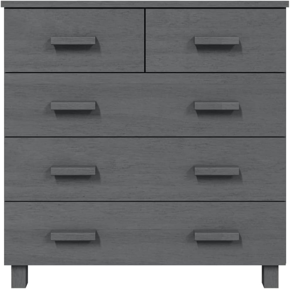 Dark Grey Solid Pine Wood Medium Sideboard with 5 Drawers, Modern Storage Cabinet for Living Room Dining Area Hallway, Sturdy Construction Wall Mountable, Ample Storage Space