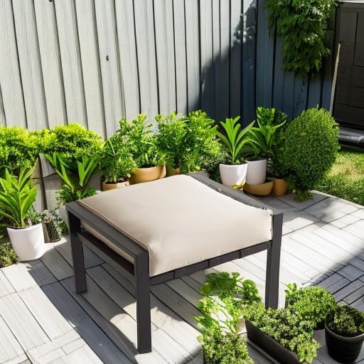 LOKATSE HOME Outdoor Ottoman Patio Footstool Small Seat Furniture with Soft Thick Cushion for Garden Yard Deck Poolside