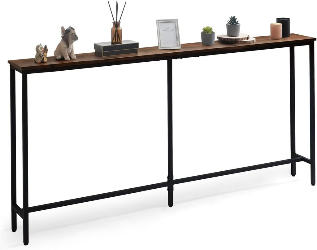 CAPHAUS 63” Narrow Long Console Table for Entryway, Classic Design Sofa Living Room, Skinny Table, Entrance Hallway, Plant Décor Rustic Oak 63-Inch