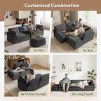 ROWHY 104'' Modular Sectional Cloud Couch with Movable Ottoman, 4 Seat Modern Corduroy Sofa, Deep Seat L Shaped Couch for Living Room Bedroom Apartment, Dark Grey
