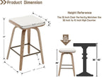 HNY 26" Swivel Bar Stools Set of 4, Backless Counter Height Bar Stools with Removable Linen Cushion, 360° Swivel Wooden Saddle Stools with Footrest for Kitchen Island, Home Bar & Small Spaces