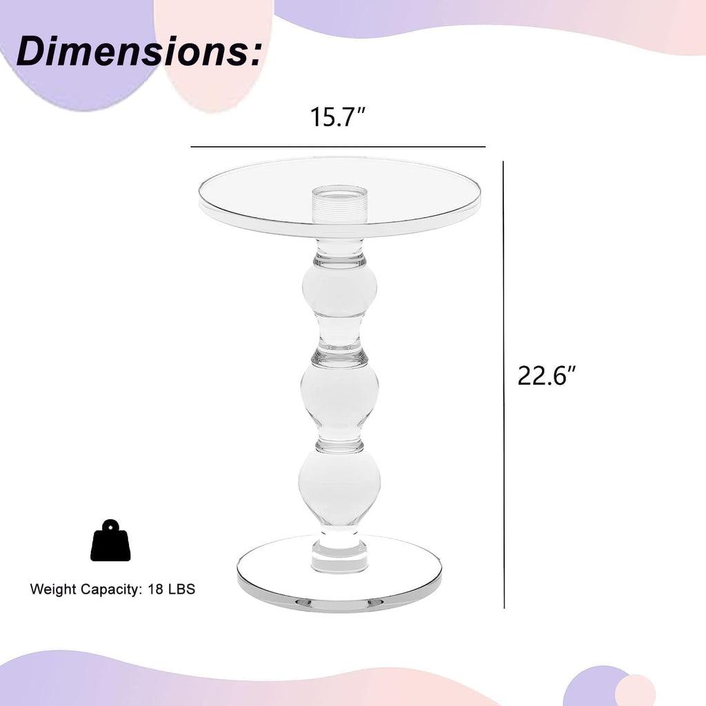 Acrylic End Table Set of 2, 16" x16" x 23" Modern Pedestal Acrylic Side Table, Clear Round Martini Table for Living Room Bedroom Small Spaces