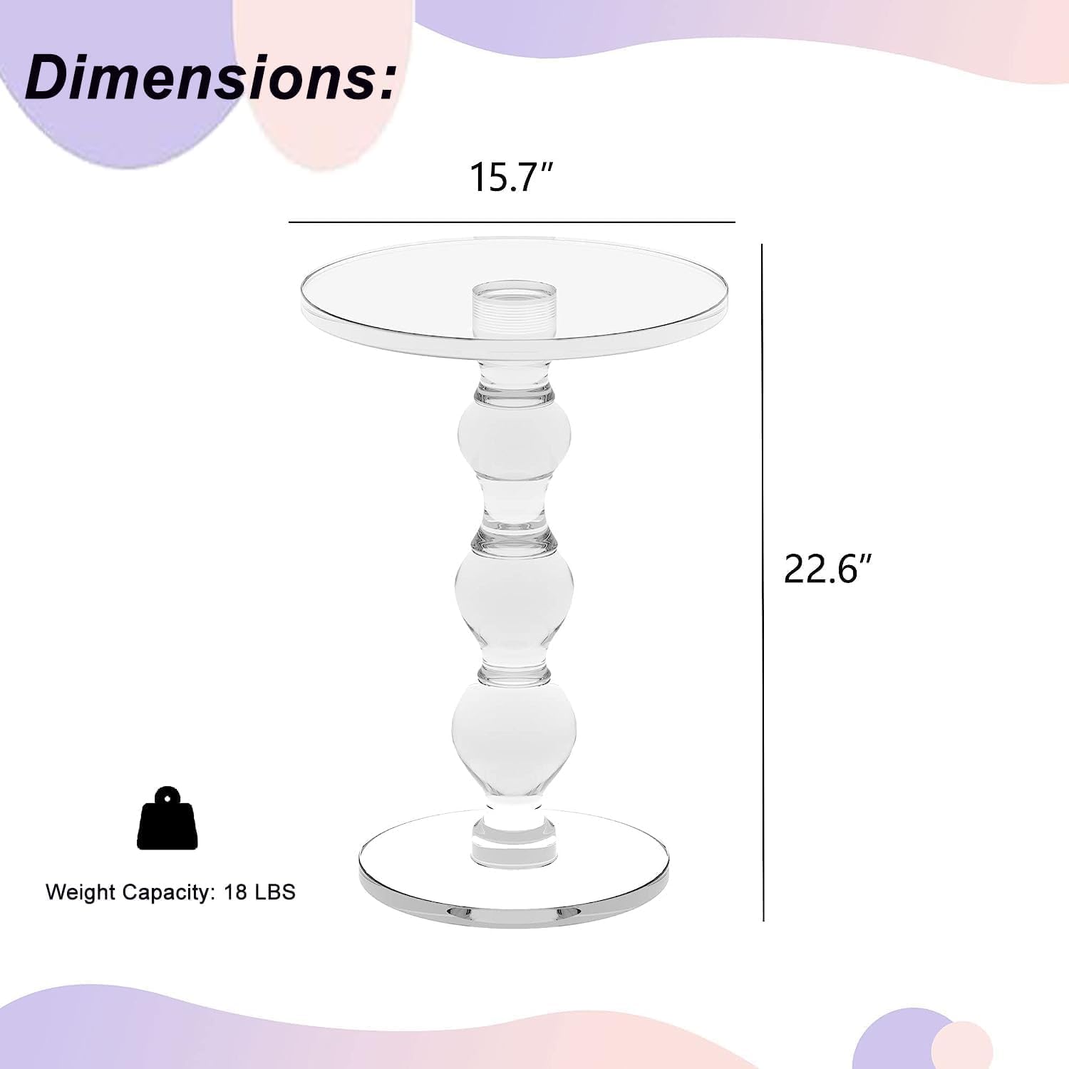 Acrylic End Table Set of 2, 16" x16" x 23" Modern Pedestal Acrylic Side Table, Clear Round Martini Table for Living Room Bedroom Small Spaces