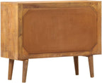 Mid-Century Modern Sideboard with Six Large Drawers, Solid Mango Wood and MDF Medium, Brown Printed Patterns Geometric Designs for Living Dining Room Storage