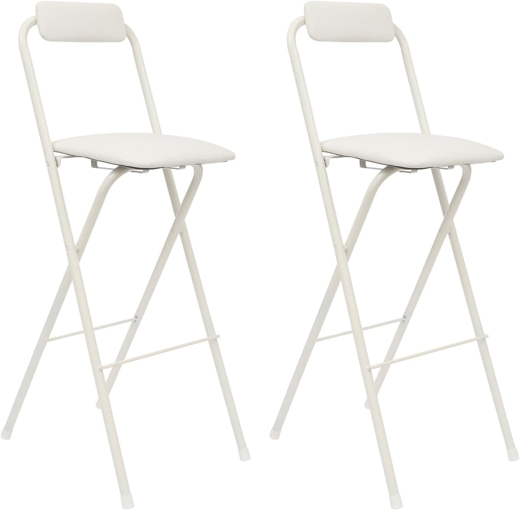 2PCS Folding Bar Stool with Backrest, 29.53in Tall Folding Chair Counter Height Foldable Chairs Tall Bar Collapsible Stools for Kitchen, Shop, Cafe, Dining Room (White)