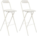 2PCS Folding Bar Stool with Backrest, 29.53in Tall Folding Chair Counter Height Foldable Chairs Tall Bar Collapsible Stools for Kitchen, Shop, Cafe, Dining Room (White)