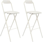 2PCS Folding Bar Stool with Backrest, 29.53in Tall Folding Chair Counter Height Foldable Chairs Tall Bar Collapsible Stools for Kitchen, Shop, Cafe, Dining Room (White)
