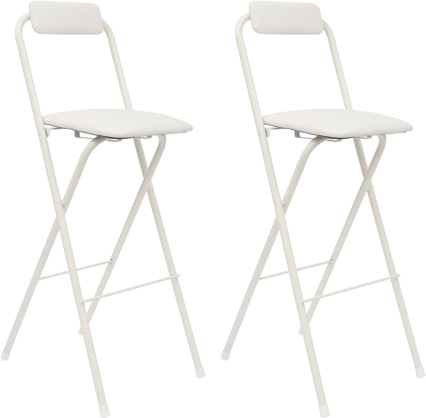 2PCS Folding Bar Stool with Backrest, 29.53in Tall Folding Chair Counter Height Foldable Chairs Tall Bar Collapsible Stools for Kitchen, Shop, Cafe, Dining Room (White)