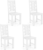 Giantex Wooden Dining Chairs Set of 4, 100% Solid Rubber Wood Kitchen Chair with High & Tilted Backrest, Wide Seat, Mid-Century Modern Side Armless Chairs for Dining Room Living Room, White