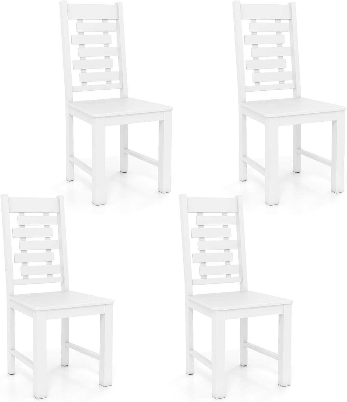 Giantex Wooden Dining Chairs Set of 4, 100% Solid Rubber Wood Kitchen Chair with High & Tilted Backrest, Wide Seat, Mid-Century Modern Side Armless Chairs for Dining Room Living Room, White