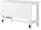 GDFStudio Marford 47" Extendable Dining Table, Modern Rectangular Kitchen Dinner Table for 4 with Drop Leaf, Wooden Dining Furniture for Kitchen Office Conference Room, Console Dining Table, White