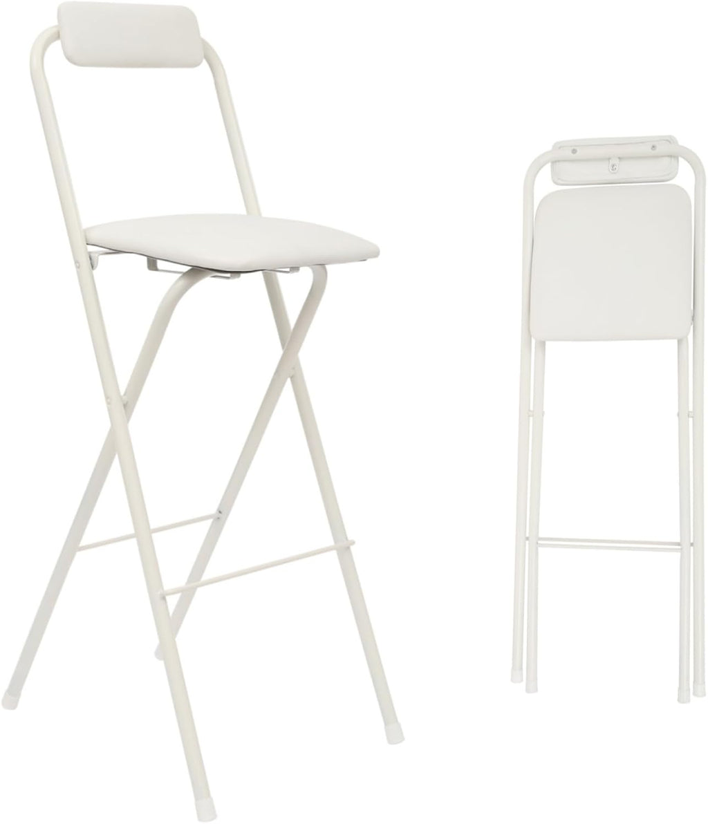 DYRABREST Folding Chair with Backrest, Tall Collapsible Stool, Steel Folding Bar Stool, Counter Height Seat with Leather Padded for Kitchen Island Shop Cafe Dining Room (1, White, 29.5 Inch)