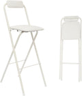 DYRABREST Folding Chair with Backrest, Tall Collapsible Stool, Steel Folding Bar Stool, Counter Height Seat with Leather Padded for Kitchen Island Shop Cafe Dining Room (1, White, 29.5 Inch)
