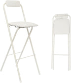 DYRABREST Folding Chair with Backrest, Tall Collapsible Stool, Steel Folding Bar Stool, Counter Height Seat with Leather Padded for Kitchen Island Shop Cafe Dining Room (1, White, 29.5 Inch)
