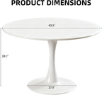 43.5" Tulip Table, Round Dining Table with Thickened Tabletop & Metal Pedestal, Mid Century Modern Bistro Circle Table for Kitchen, Small Places, Living Room, Cafe (White)