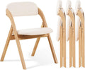 Folding Chairs with Cushion Set of 4,Linen Padded Foldable Dining Chairs, Raw Wooden Folding Dining Chairs, for Dining Rooms, Wedding Parties, Offices Indoor Outdoor Beige