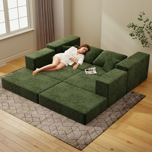 Cloud Modular Sectional Sofa, Comfy Couch for Living Room, Modern L-Shaped Couch with Reversible Chaise, Customizable Sleeper Sofa with Non Slip, No Assembly & Deep Seat, Green