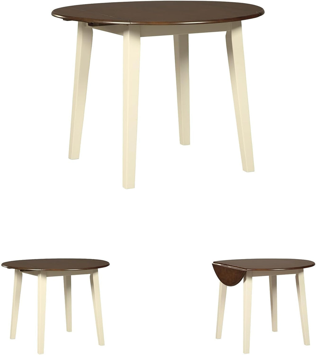 BOWERY HILL Round Drop Leaf Dining Table, 40" Wood, Cream and Brown Two-Tone Finish, Modern Cottage Style, Compact Kitchen or Dining Room Table