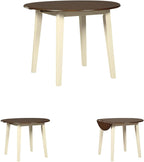BOWERY HILL Round Drop Leaf Dining Table, 40" Wood, Cream and Brown Two-Tone Finish, Modern Cottage Style, Compact Kitchen or Dining Room Table