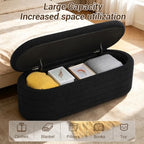 Teddy Sherpa Oval Black Ottoman with Storage, 45.5-inch Bench | Teddy Upholstered Window Bench Hidden Storage, Safety Hinge and Seating, for Living Room, Bedroom, Small Apartment