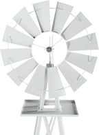 8FT Windmill for Yard Garden Decoration with Weather Vanes，Heavy Duty Outdoor Wind Mills, Large Metal Outdoor Windmill,Weather Resistant,White