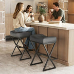 Counter Height Bar Stools Set of 2, Backless 26" Saddle Barstools, Grey | 300lb Weight Capacity, Waterproof PU Leather, Padded Saddle Seat, X-Shaped Metal Legs, Industrial, Home & Commercial Use