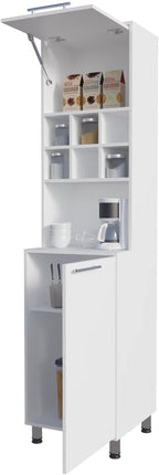 White Kitchen Pantry with Pneumatic Door and Open Storage