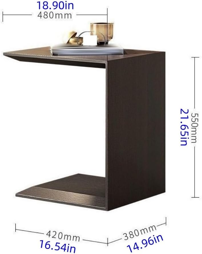 C Shaped End Tables, Solid Wood Side Table, Multipurpose Table for Bedroom, Balcony, Office, and Living Room, 48*38*55cm, Black