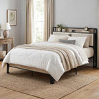 LIKIMIO Queen Bed Frame with Storage Headboard and Charging Station
