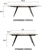 Extendable Dining Table with Leaf, 78"-110" Rectangular Sintered Stone, Marble-Look Top, Seats 6-14, Metal Base, Easy-Clean, Heat & Scratch Resistant, Dining Room/Kitchen Table for Family Gatherings