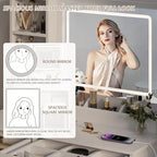 Dressing Table Set, Large Storage Space vanity with Mirror, Power Outlet, Makeup Vanity Bench with 2 Drawers Cushioned Stool for Beauty Storage & Cosmetics, Vintage Vanity Desk for Women (White)
