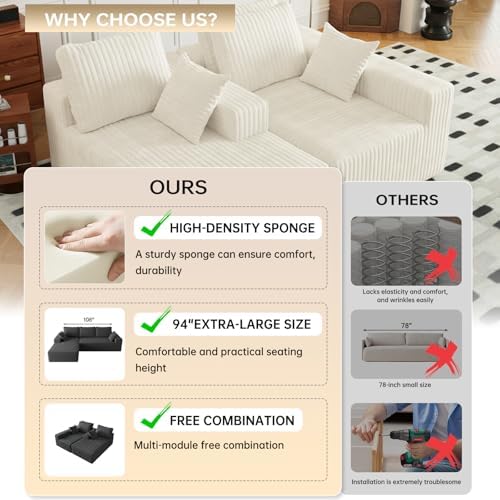 96" Cloud Sectional Couches with Chaise for Living Room