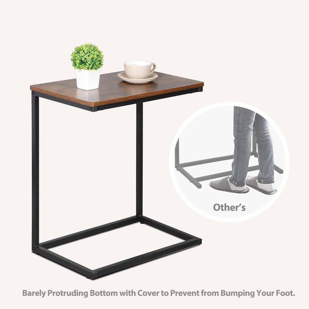 Side Table for Couch, C Shape End Table with Metal Frame, Adjustable Feet Height and Spacious Tabletop Surface Design, Save Valuable Space and Built to Last for Small Space, Bedroom
