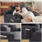 65" Oversized Chaise Lounge Chair Indoor, Chaise Lounge Chair with Cup Holders Side Pockets 3 Pillows, Cloud Corduroy Chaise Sofa Bed Sleeper Couches for Living Room No Assembly Require,Grey