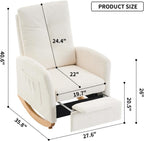 Chair with Footrest High Back Rubber Wood Rocking Legs Bedroom Living Space (Beige + Wood)