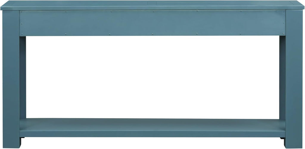 Merax Sofa Table with Storage Drawers and Bottom Shelf, Rustic Console Table with Thickened Legs, Long Entryway Table for Hallway & Living Room, Dark Blue
