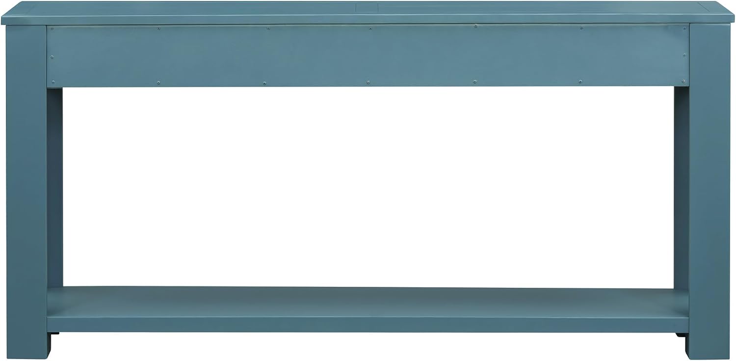 Merax Sofa Table with Storage Drawers and Bottom Shelf, Rustic Console Table with Thickened Legs, Long Entryway Table for Hallway & Living Room, Dark Blue