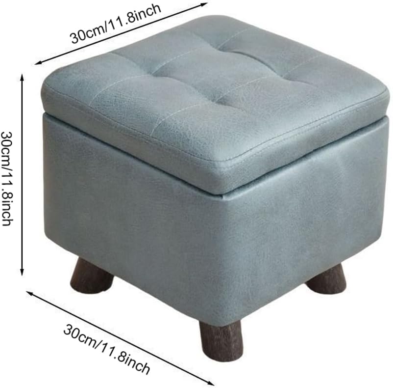 Premium Storage Ottoman Upholstered Square Foot Rest Stool with Sturdy Wood Legs,Thicken Foam Padded Seat Small Cube Storage Chest for Living Room Bedroom (Orange)