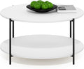 Furinno Besi 2-Tier Modern Round Coffee Table Table with Sturdy Metal Legs, White/Black