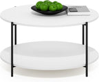Furinno Besi 2-Tier Modern Round Coffee Table Table with Sturdy Metal Legs, White/Black