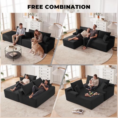 Mangodan Cloud Sectional Sofa, Couch for Living Room, Black | L Shaped Modular, Left Facing Chaise, Deep Seat & Back Support, Kid & Pet Friendly, Fits Apartment and Living Room