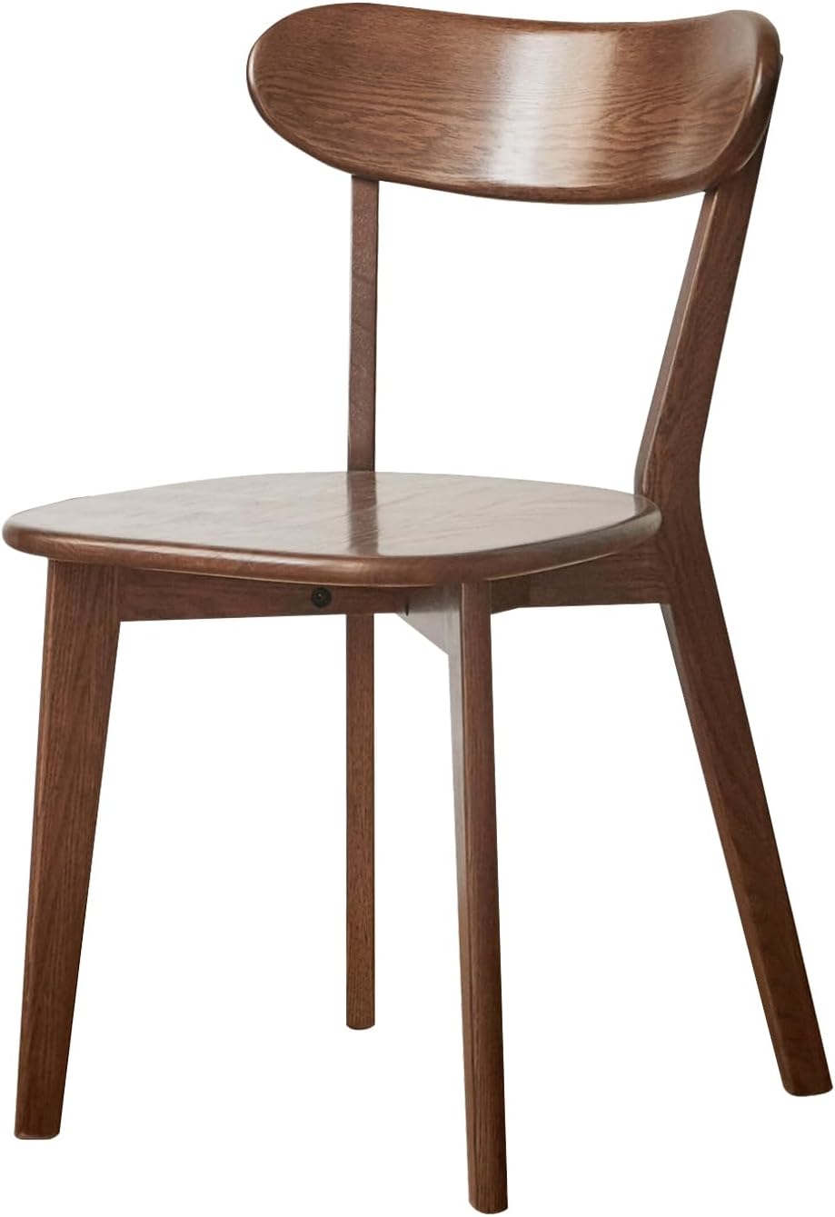 Walnut Dining Chair – Single Kitchen Side Chair, FAS Grade Solid Oak Wood Frame, Mid-Century Modern Curved Back, Commercial-Grade 400 lb Capacity for Dining Room or Replacement