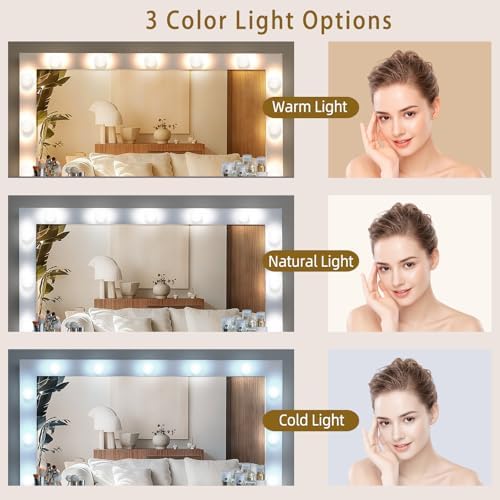 SweetGO 46" LED Lighted Makeup Vanity Desk, 7 Smooth-Glide Drawers, USB & AC Charging Station, Adjustable 3 Light Modes, Cushioned Stool Included, White