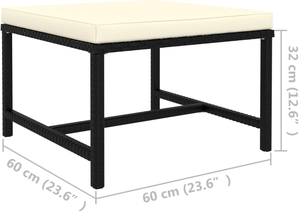 vidaXL Black Poly Rattan Sectional Footrest with Cream White Cushions - Versatile Outdoor Furniture - Steel Frame - Weather-Resistant Material