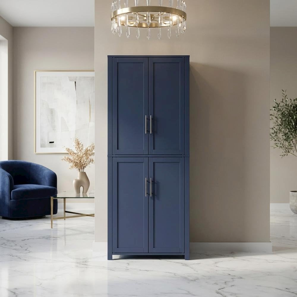 Furnifact Blue Tall Kitchen Storage Pantry, Food Organization, Anti-Tip Mechanism, Floor Clearance, Durable Construction, Spacious Design