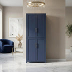 Furnifact Blue Tall Kitchen Storage Pantry, Food Organization, Anti-Tip Mechanism, Floor Clearance, Durable Construction, Spacious Design